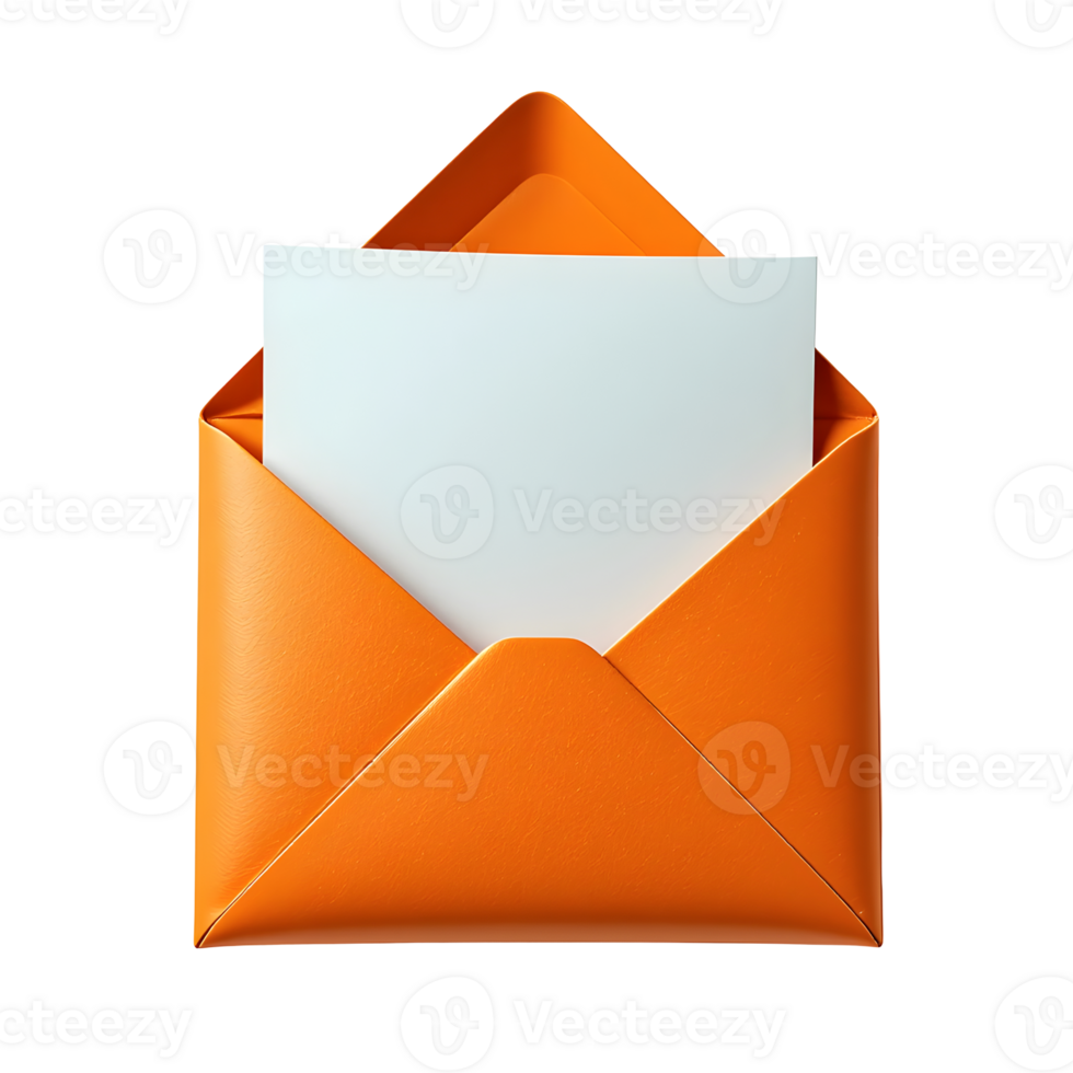 Orange Envelope with Blank White Card png