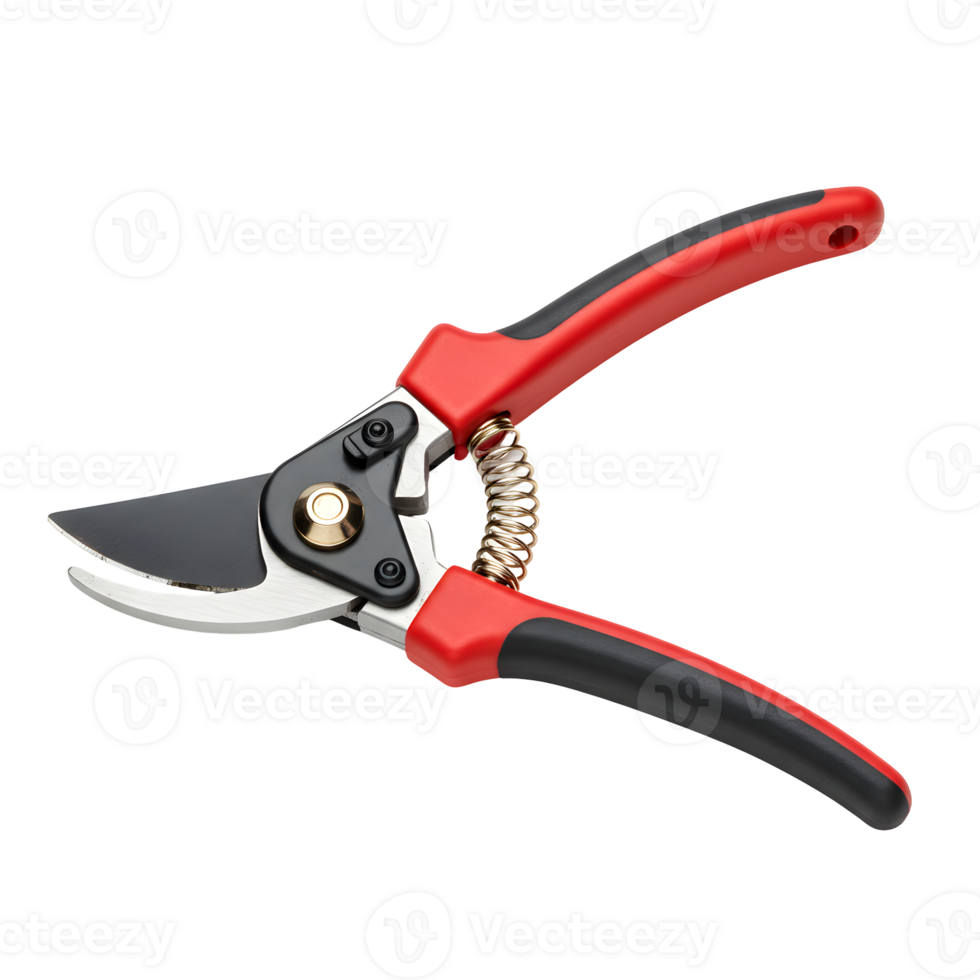 Red and Black Pruning Shears on Transparent Background png