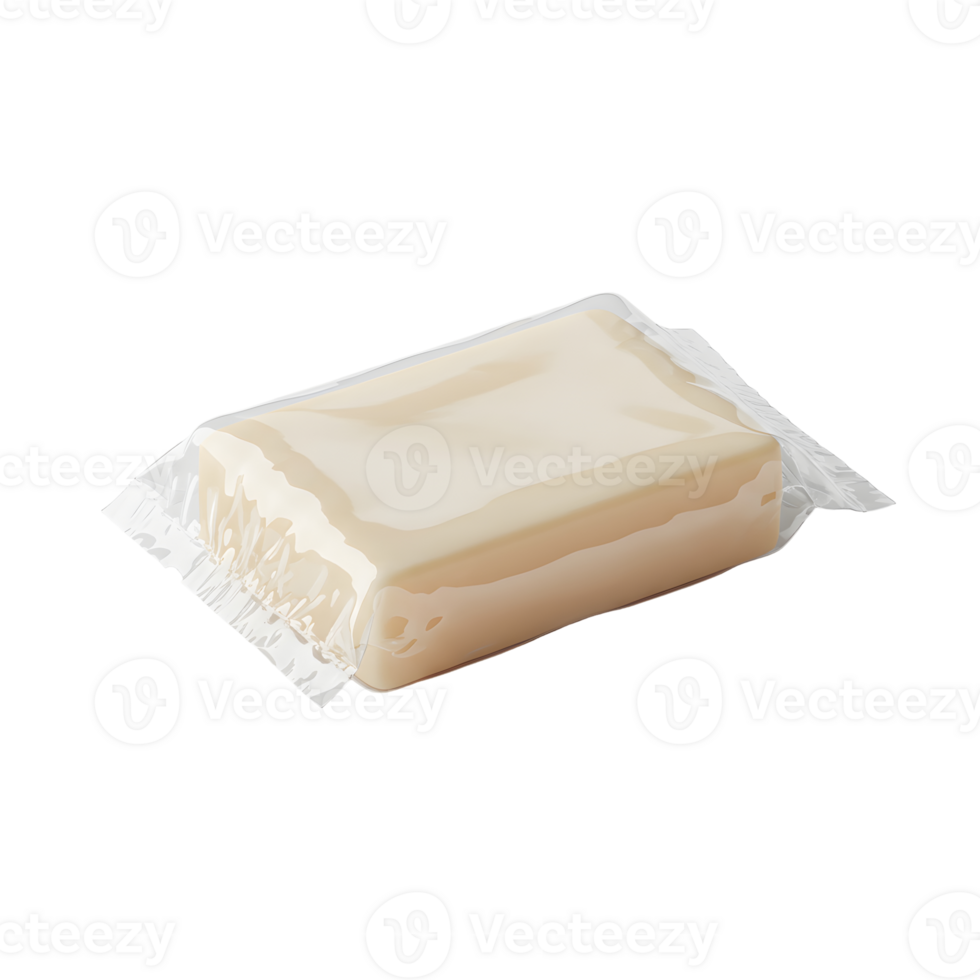 Rectangular Bar of Off-White Soap in Transparent Wrapper png