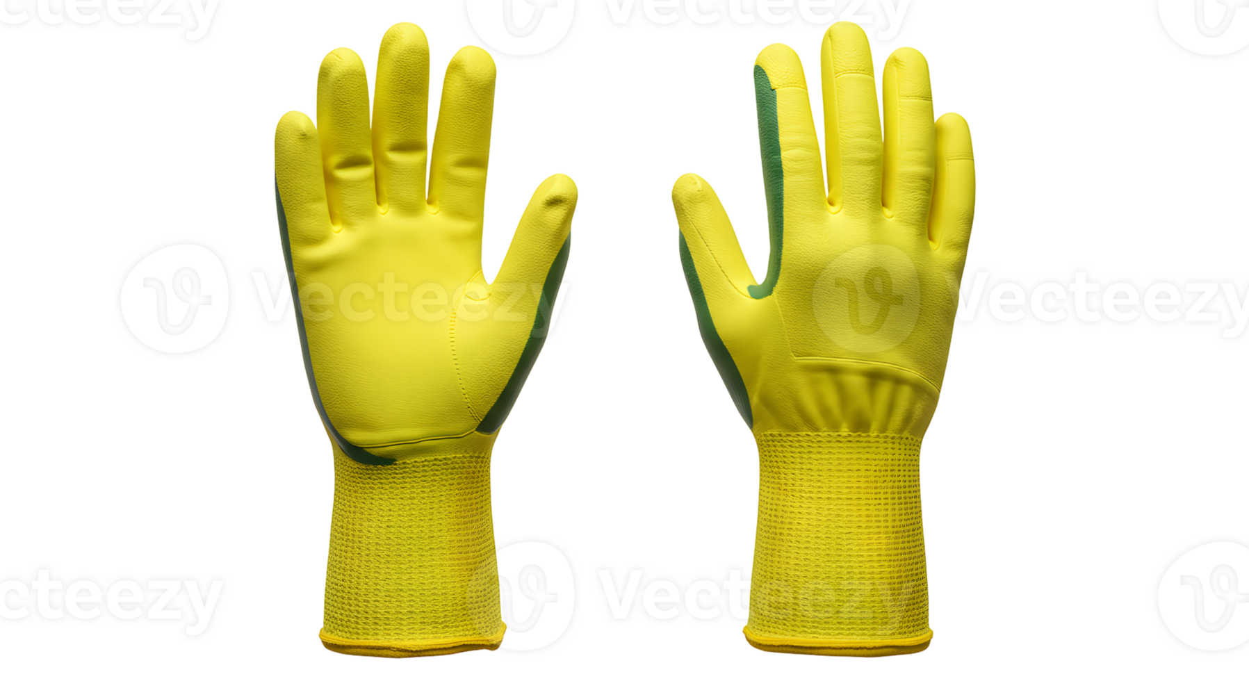 Pair of Yellow and Green Textured Work Gloves on Transparent Background png