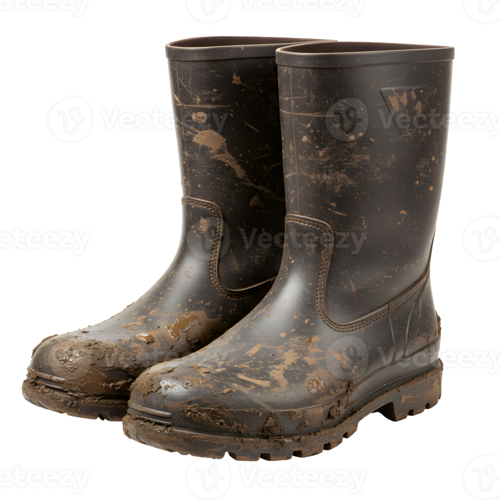 Pair of Muddy Brown Rubber Boots on Transparent Background png