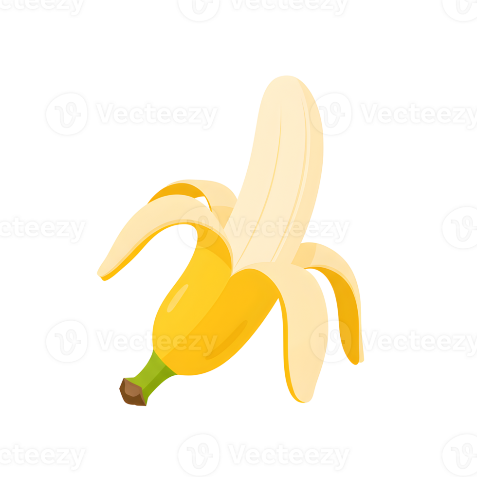 Partially Peeled Ripe Yellow Banana Illustration on Transparent Background png
