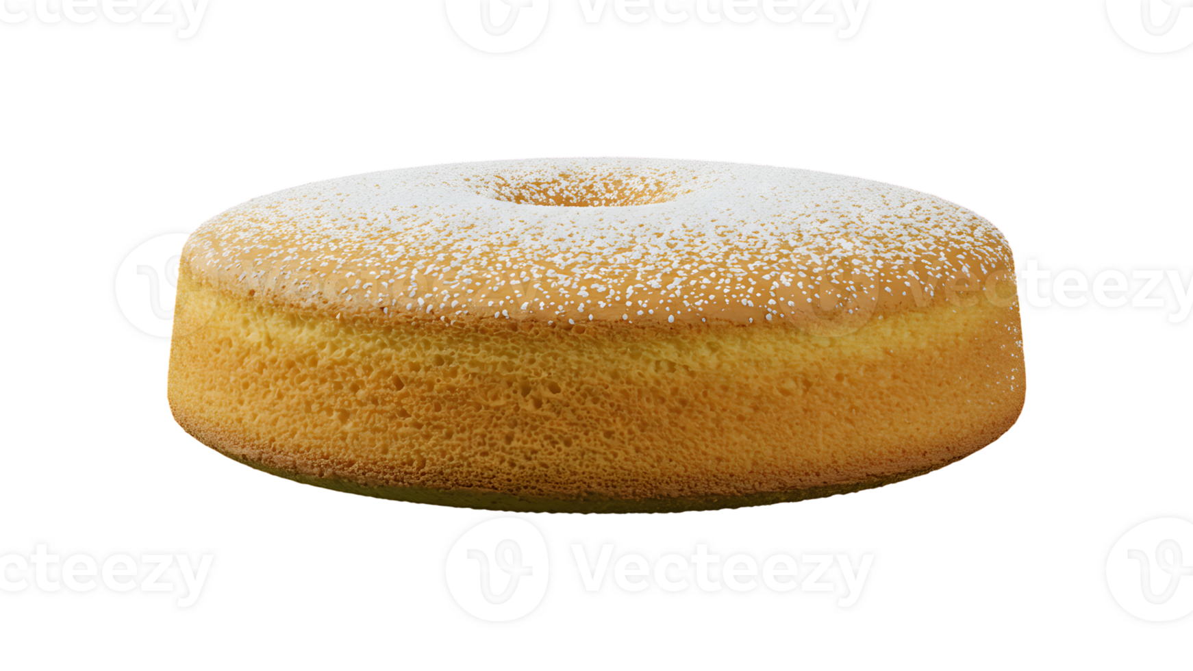Round Yellow Cake with White Sugar Topping on Transparent Background png
