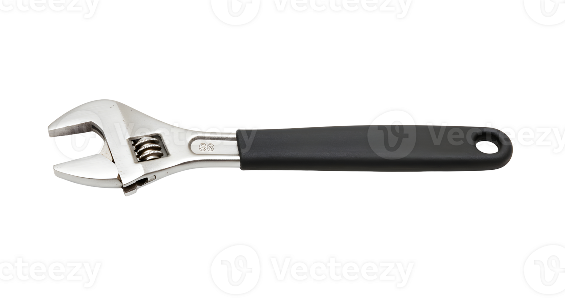 Silver Adjustable Wrench with Black Handle on Transparent Background png