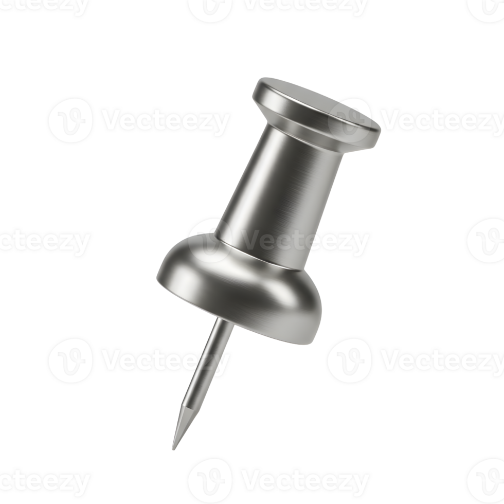 Silver Metal Thumbtack 3D Render on Transparent Background png