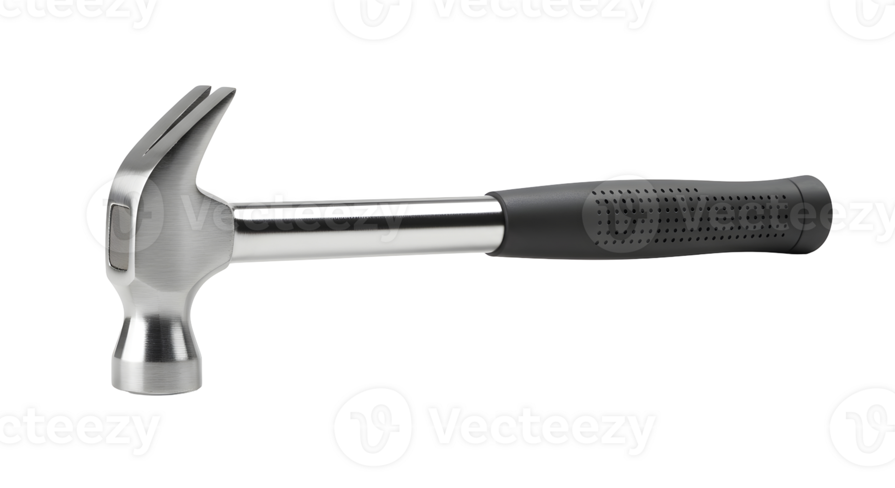 Silver Claw Hammer with Black Rubber Grip on Transparent Background png