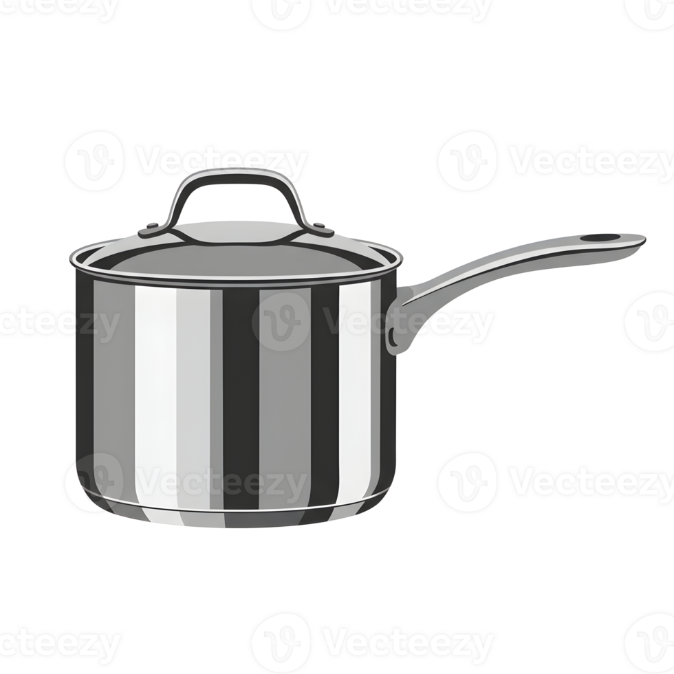 Stainless Steel Saucepan with Lid and Handle on Transparent Background png