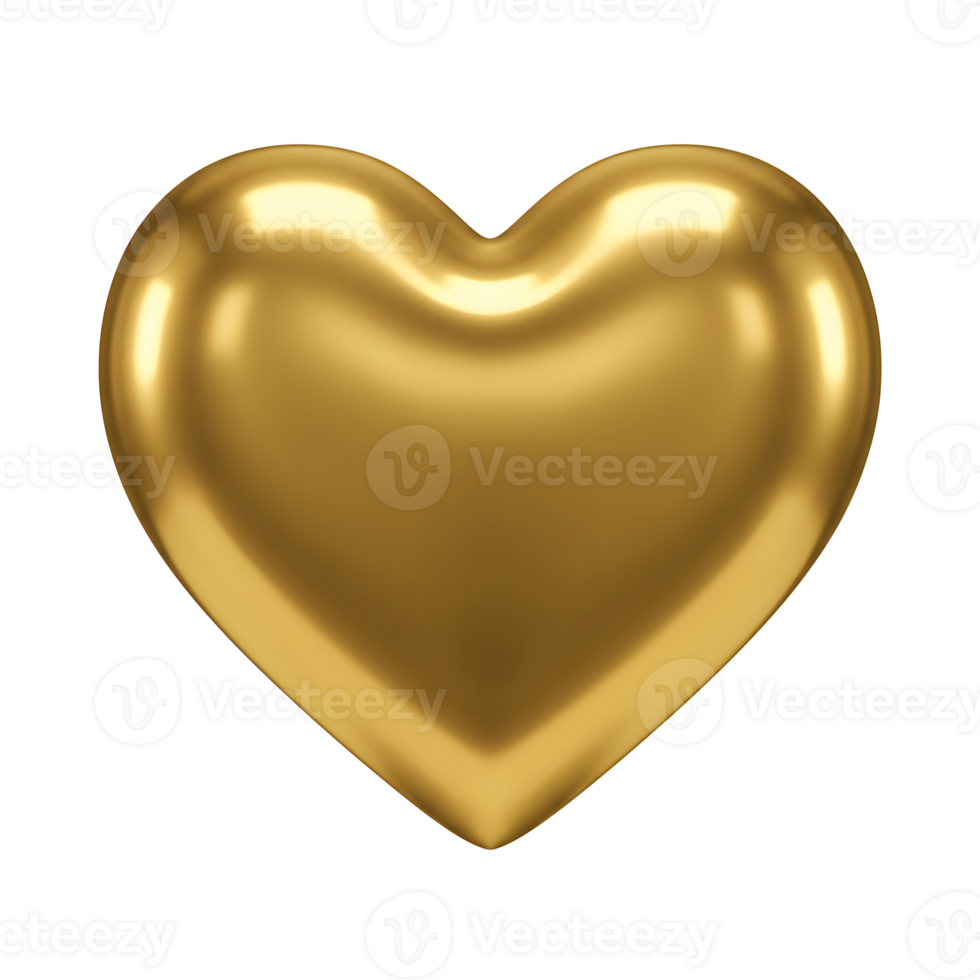 Shiny Golden Heart 3D Rendering png