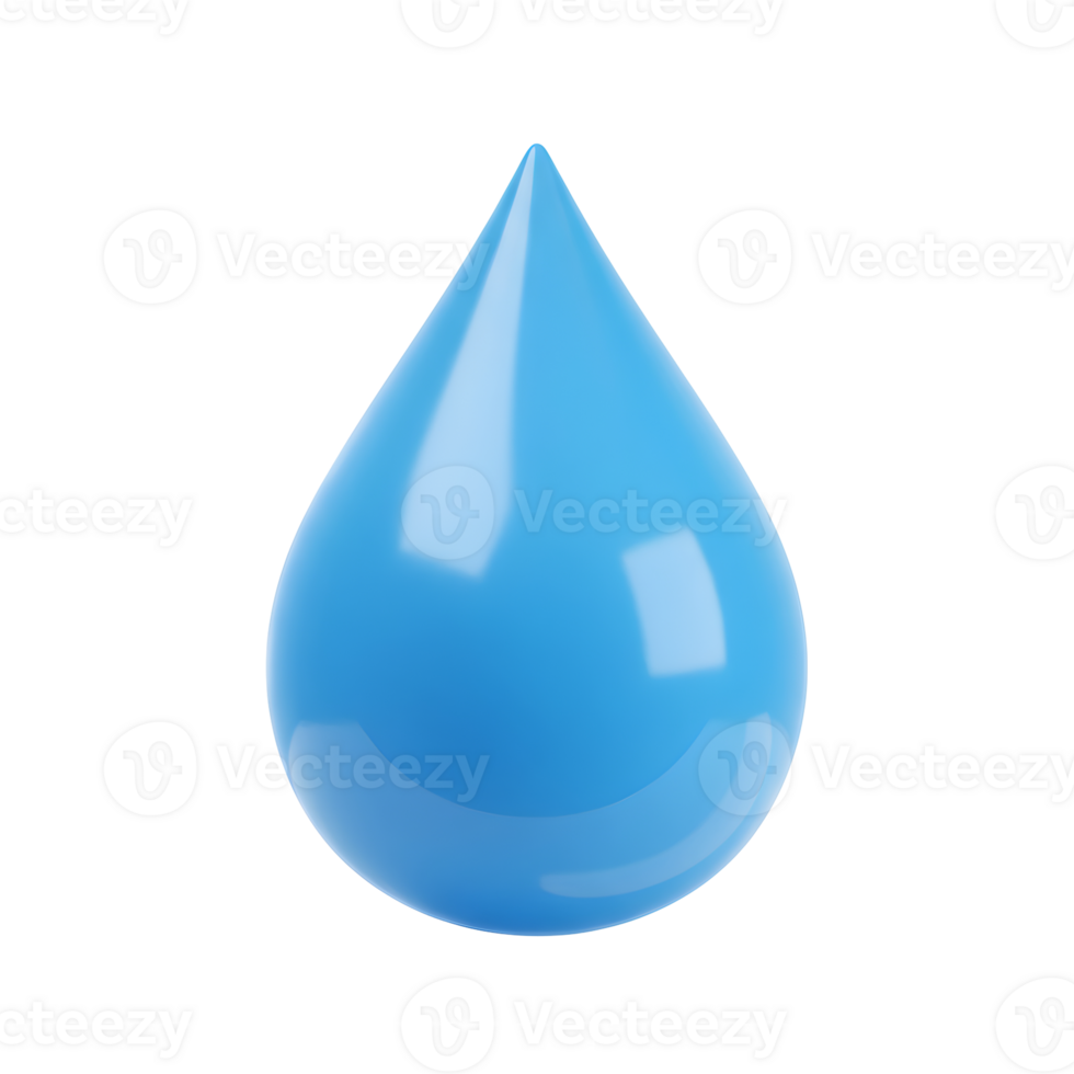 Single Blue Water Drop 3D Render on Transparent Background png