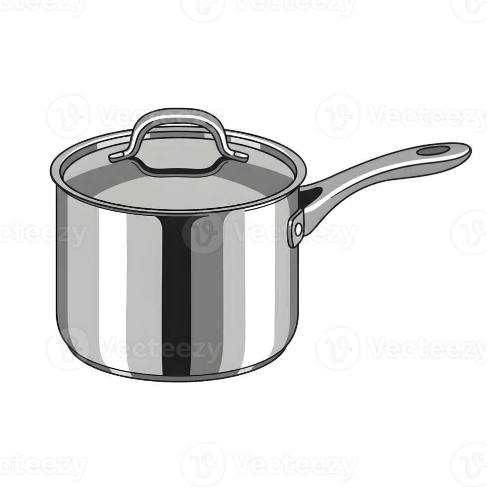 Silver Stainless Steel Saucepan with Lid and Handle on Transparent Background png