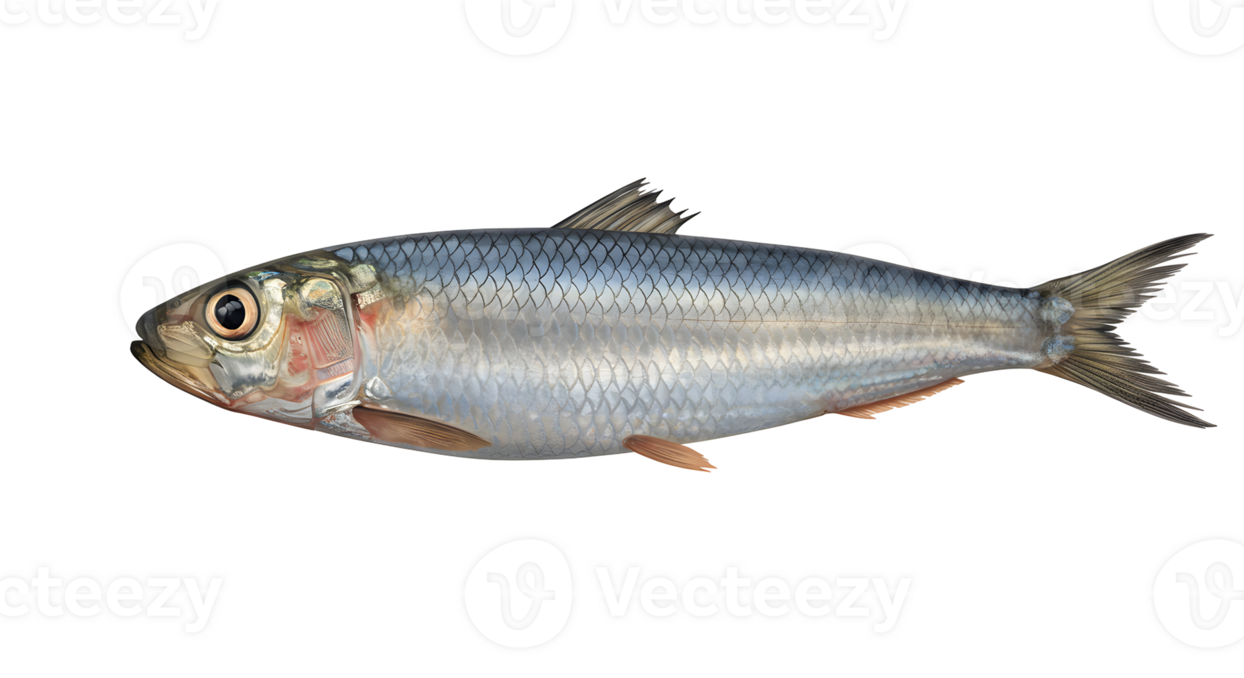 Silver Sardine Fish with Detailed Scales on Transparent Background png