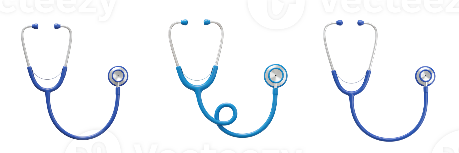 Three Blue Stethoscopes on Transparent Background png
