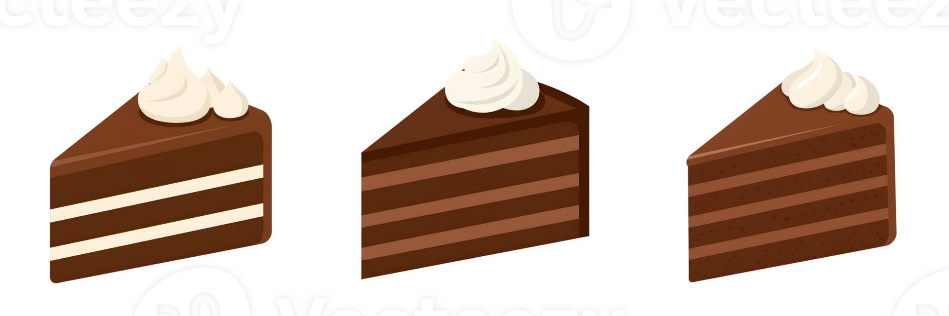 Three Slices of Chocolate Layer Cake with Whipped Cream png