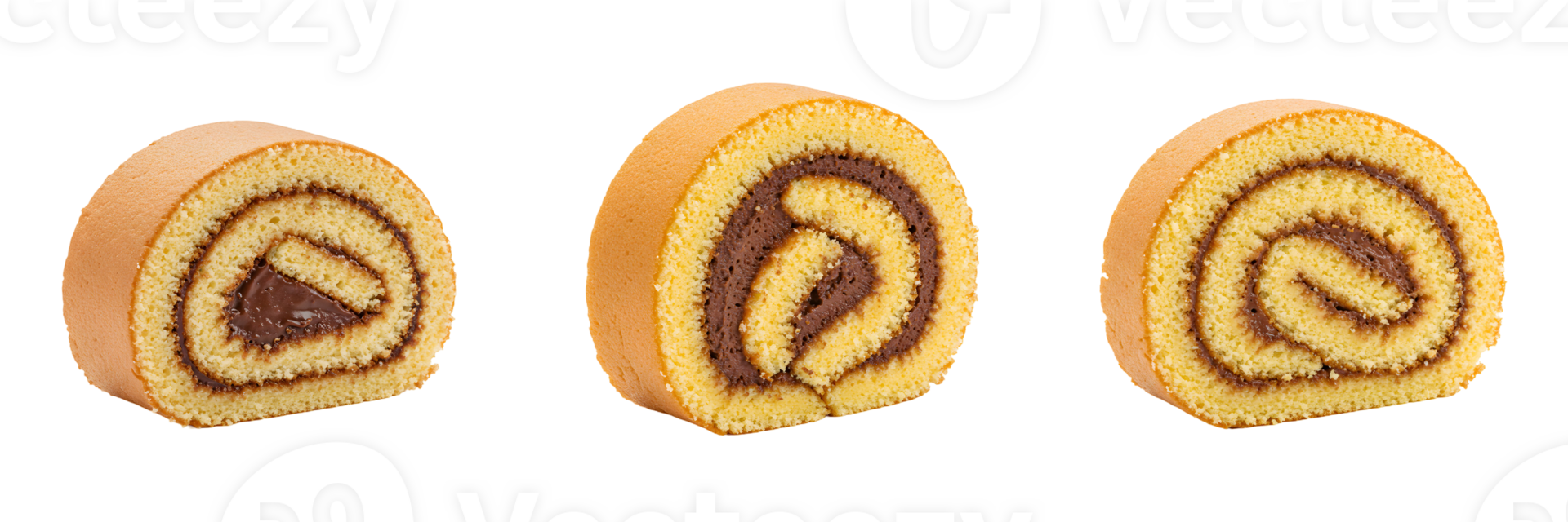 Three Chocolate Swiss Rolls on Transparent Background png