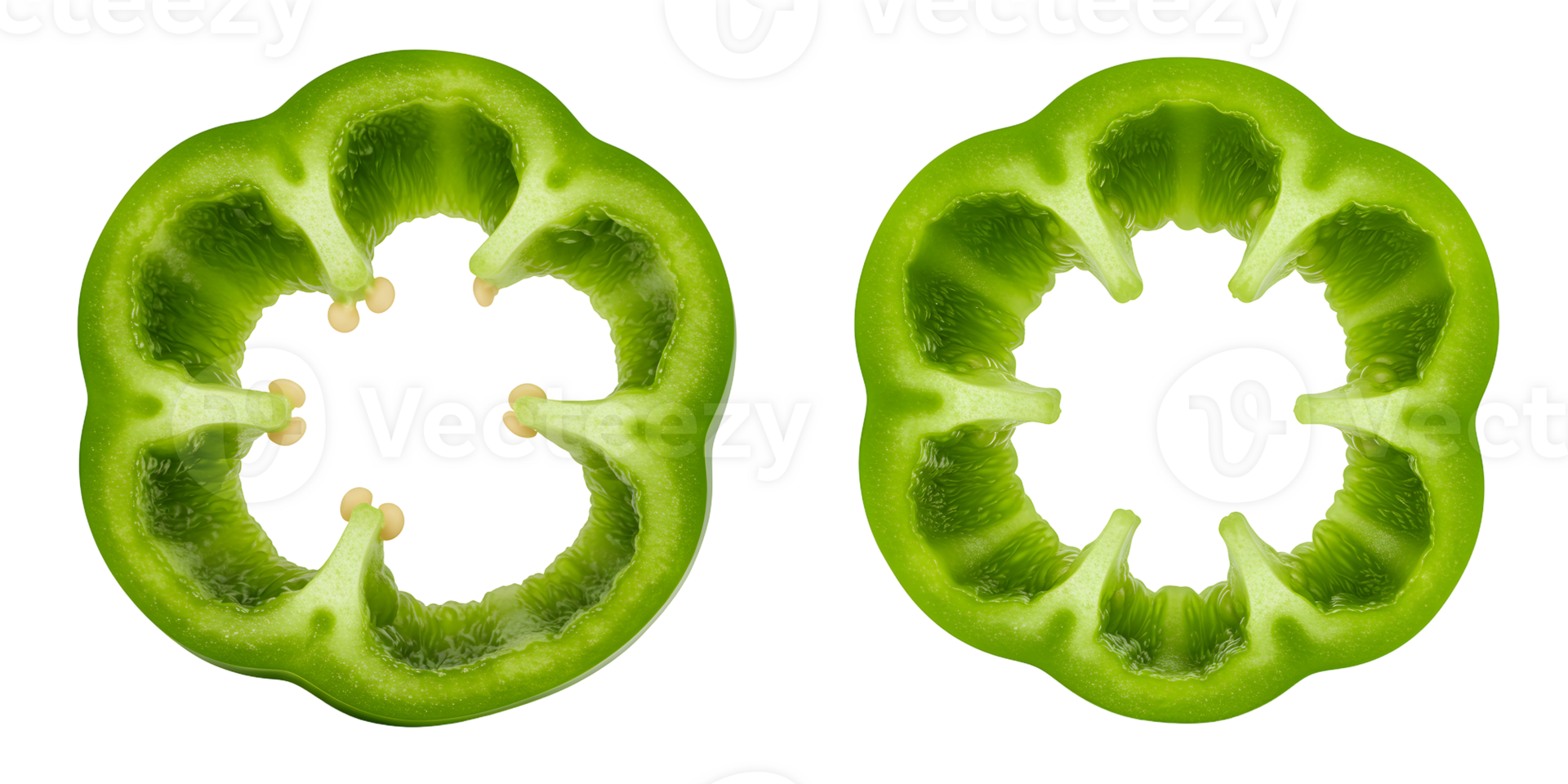 Two Slices of Bright Green Bell Pepper on Transparent Background png
