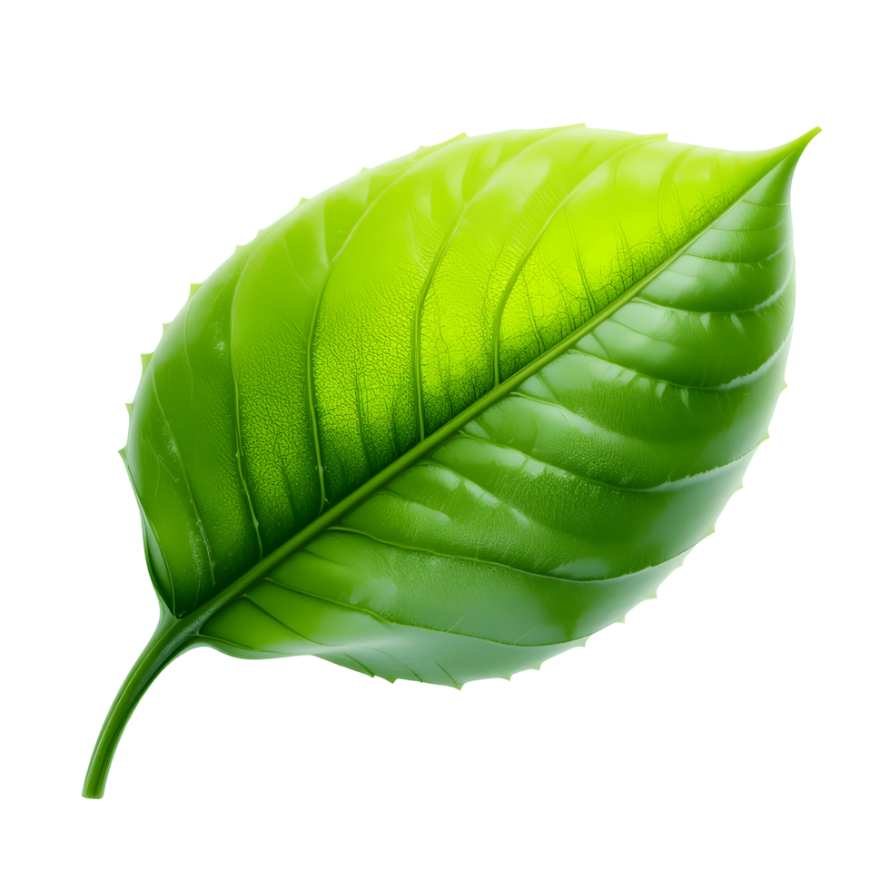 Vibrant Green Leaf with Detailed Texture on Transparent Background png