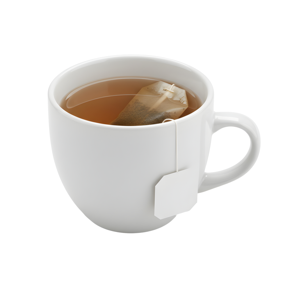 White Mug of Tea with Tea Bag on Transparent Background png