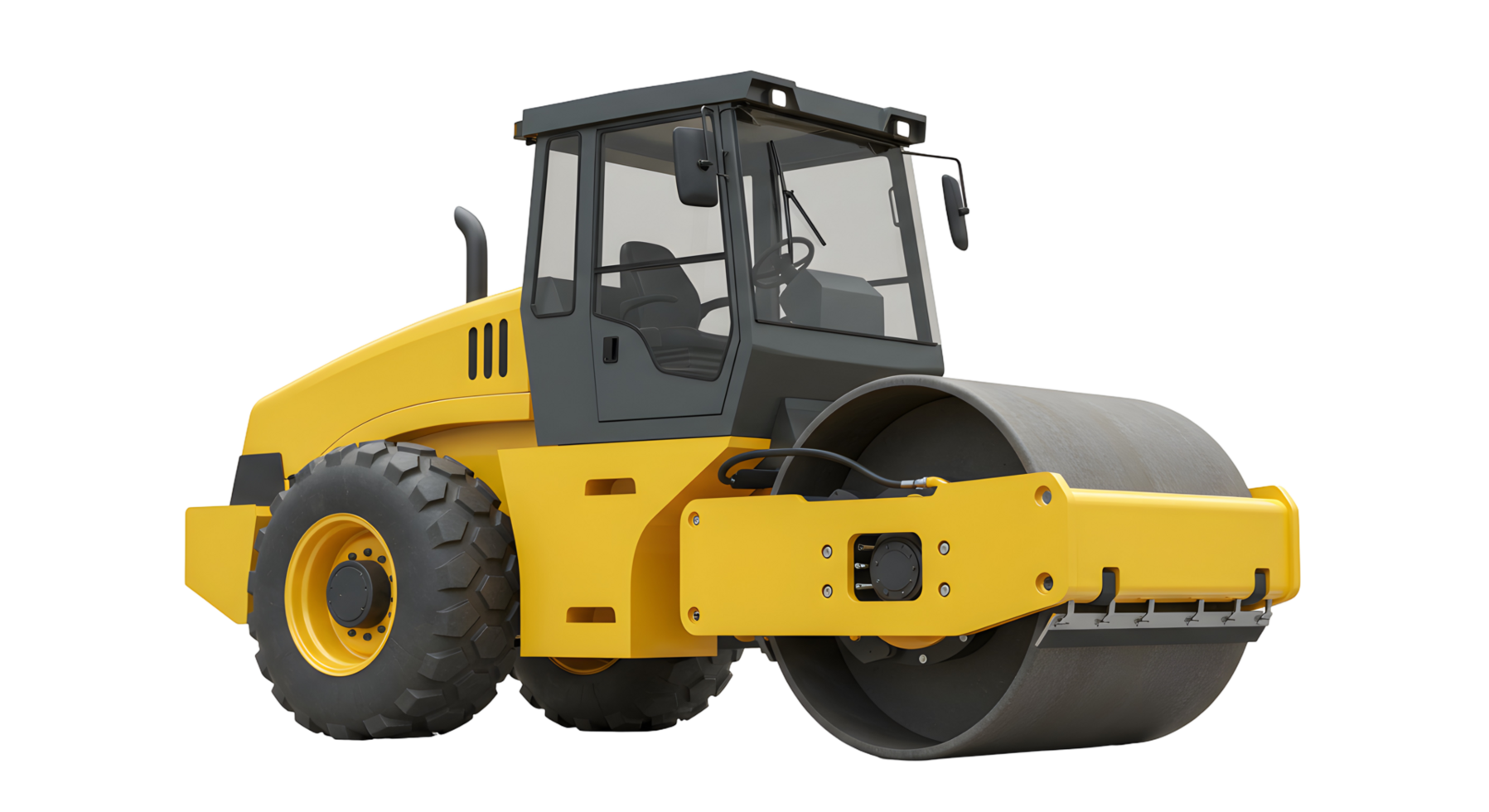 Yellow And Black Heavy Duty Road Roller On Transparent Background png