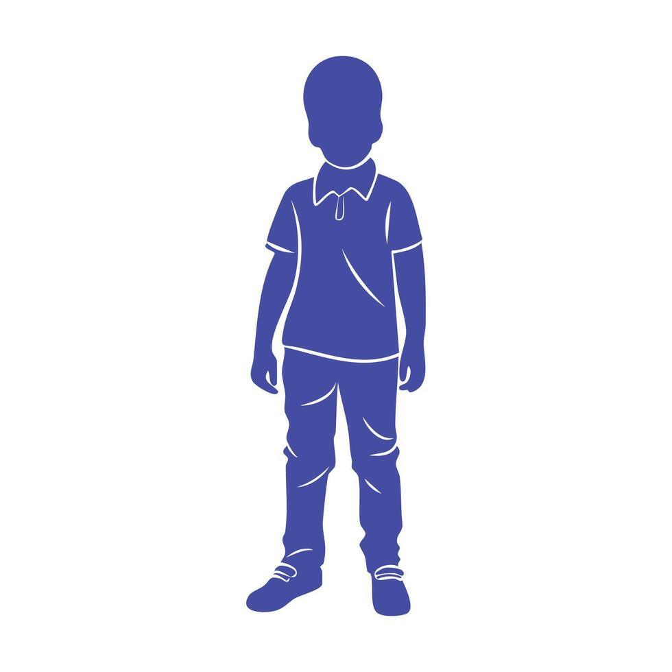 silhouette of standing boy on grey background with a front view. vector