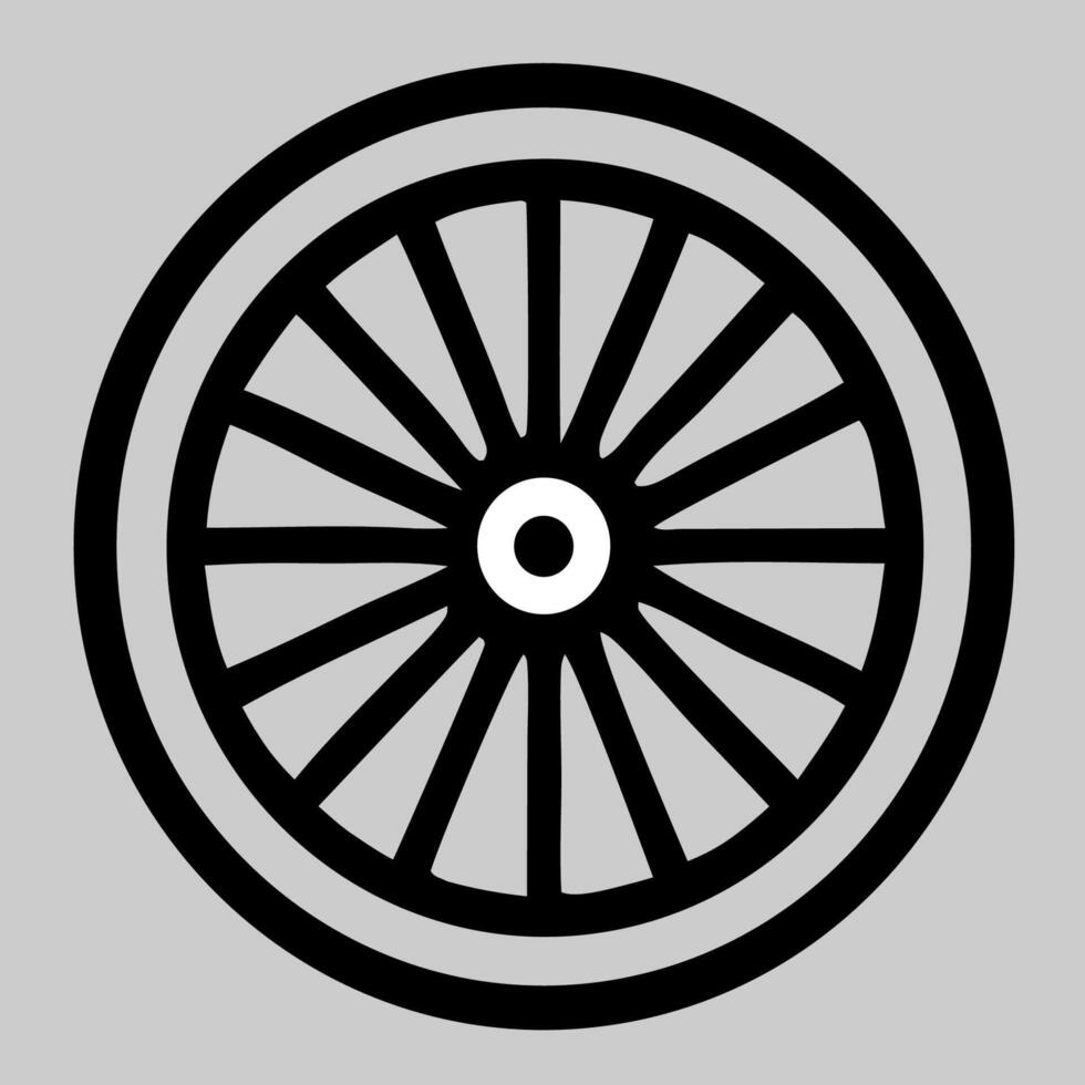 Wagon wheel icon representing history, motion and rural transport in clean outlined art vector