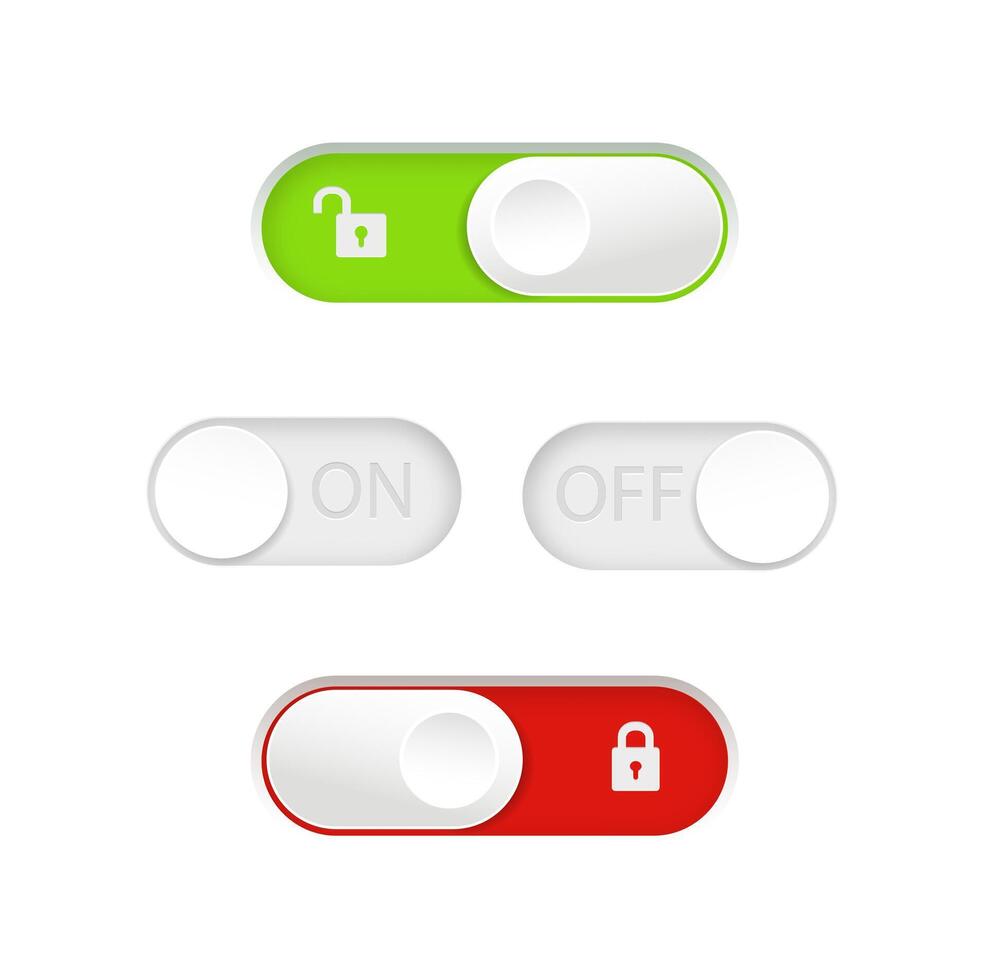 On and Off toggle switch buttons. Material design switch buttons set. vector