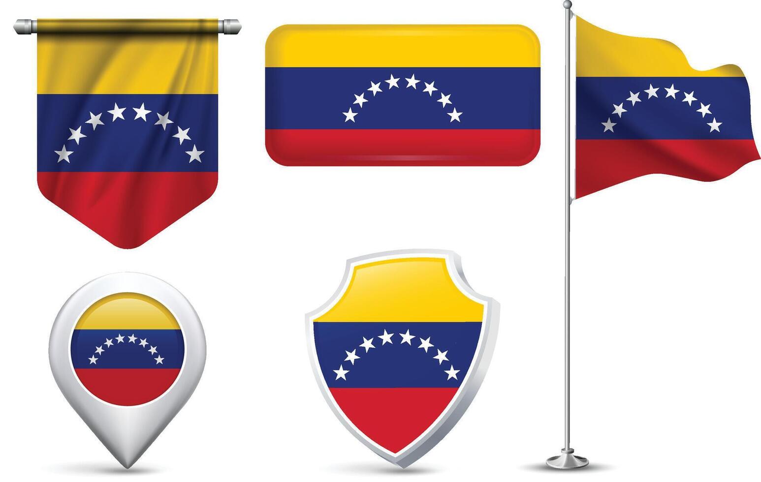 Set of Venezuelan Flags in Different Shapes and Styles vector
