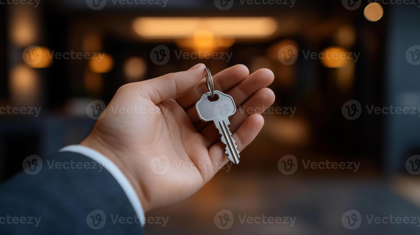 A person holding a key in their hand photo