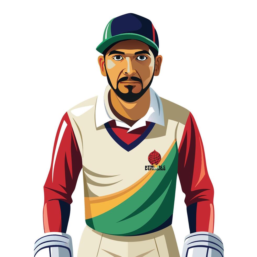 Cricket Player with Gloves on White vector