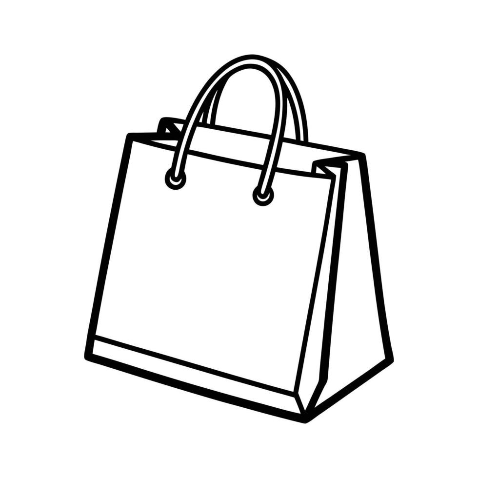 Black and White Line Drawing of a Shopping Bag with Handles vector