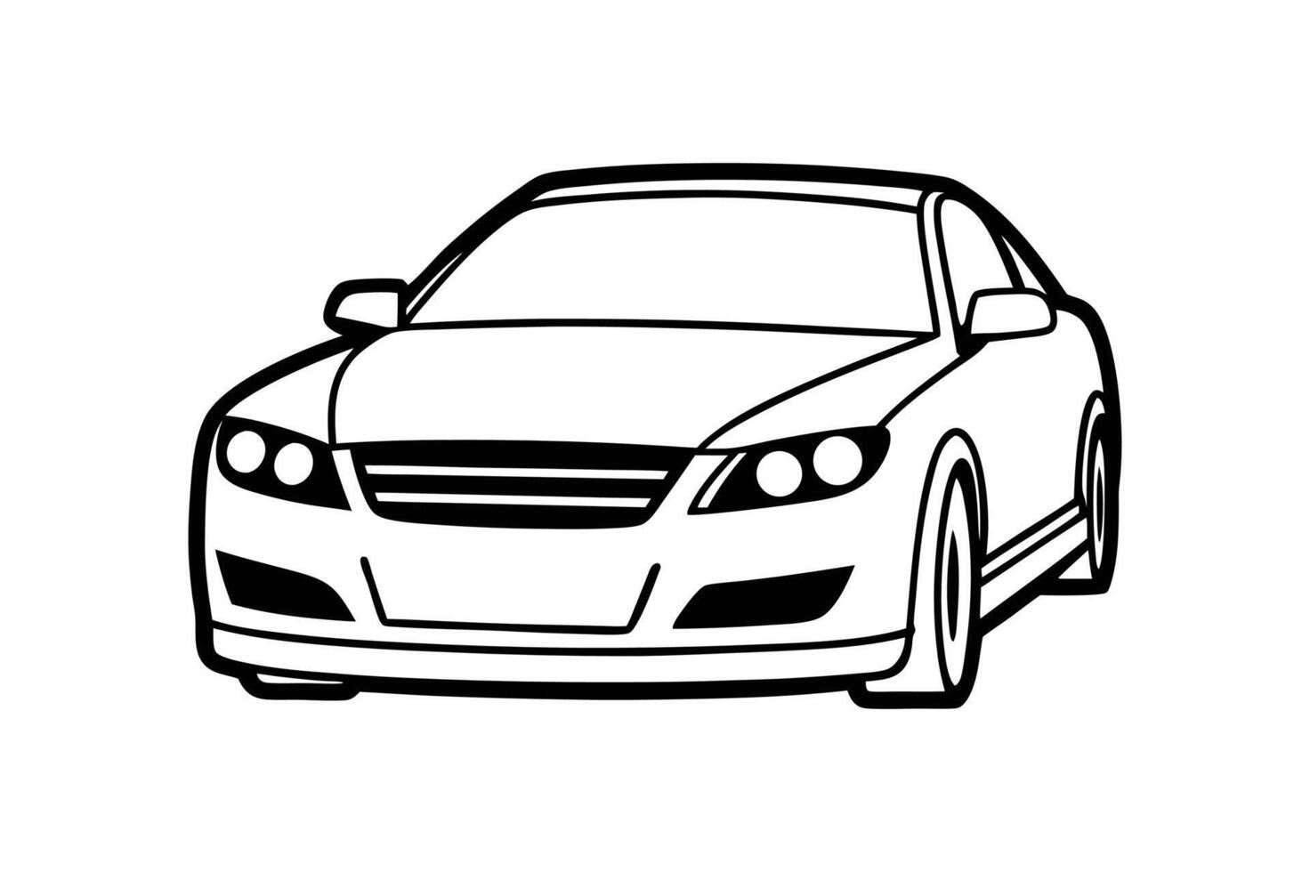 Black and White Car Illustration with Bold Outlines and Clean Design vector