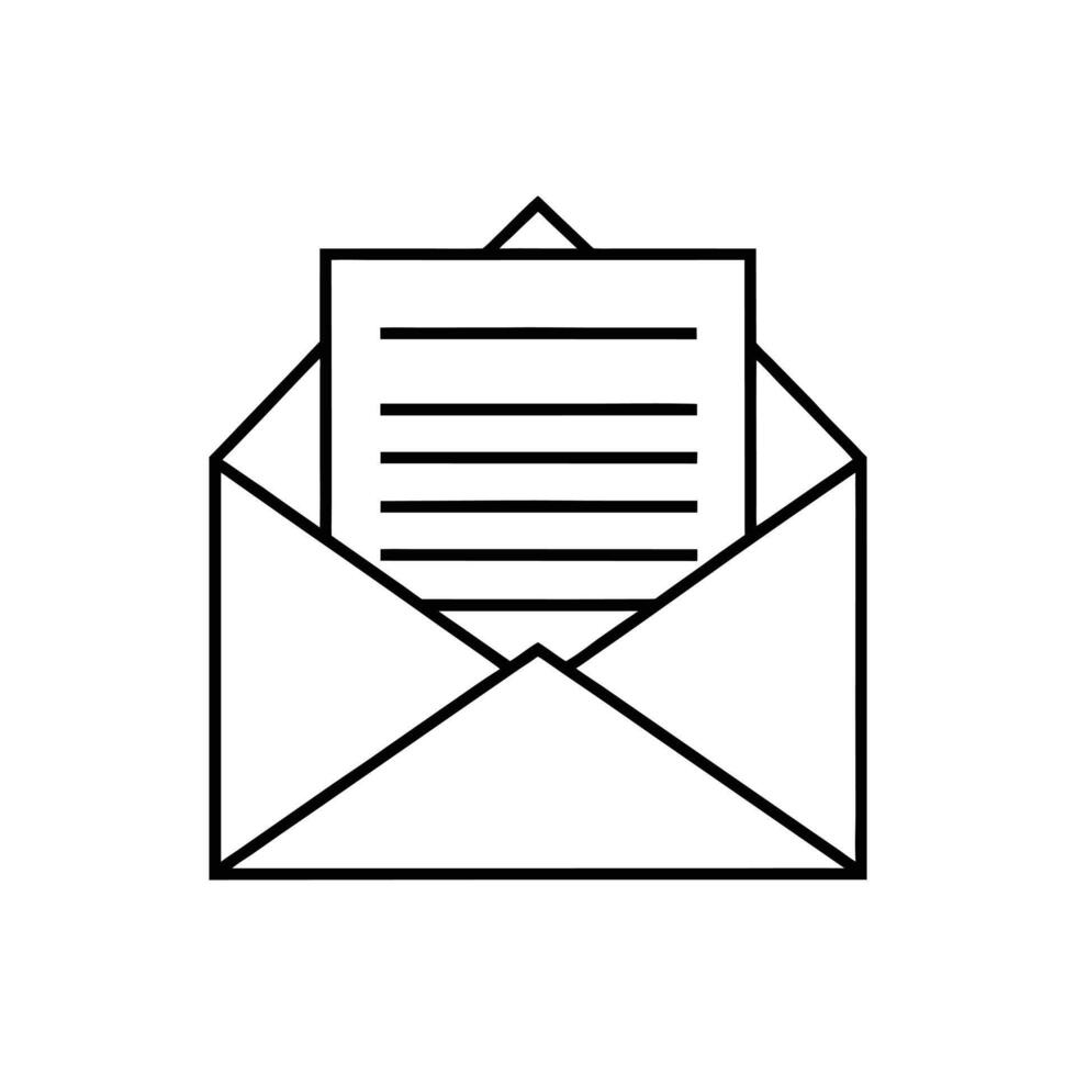 Simple Black and White Open Envelope Icon with Lined Document vector