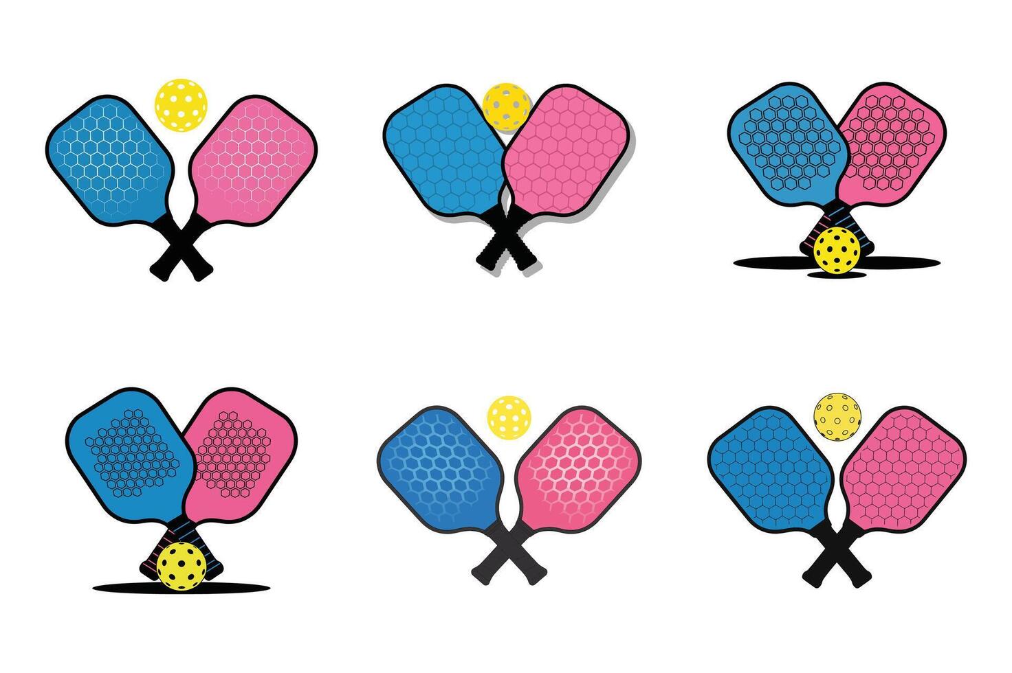 Pickleball Paddle Designs Colorful Illustrations for Courts and Players vector