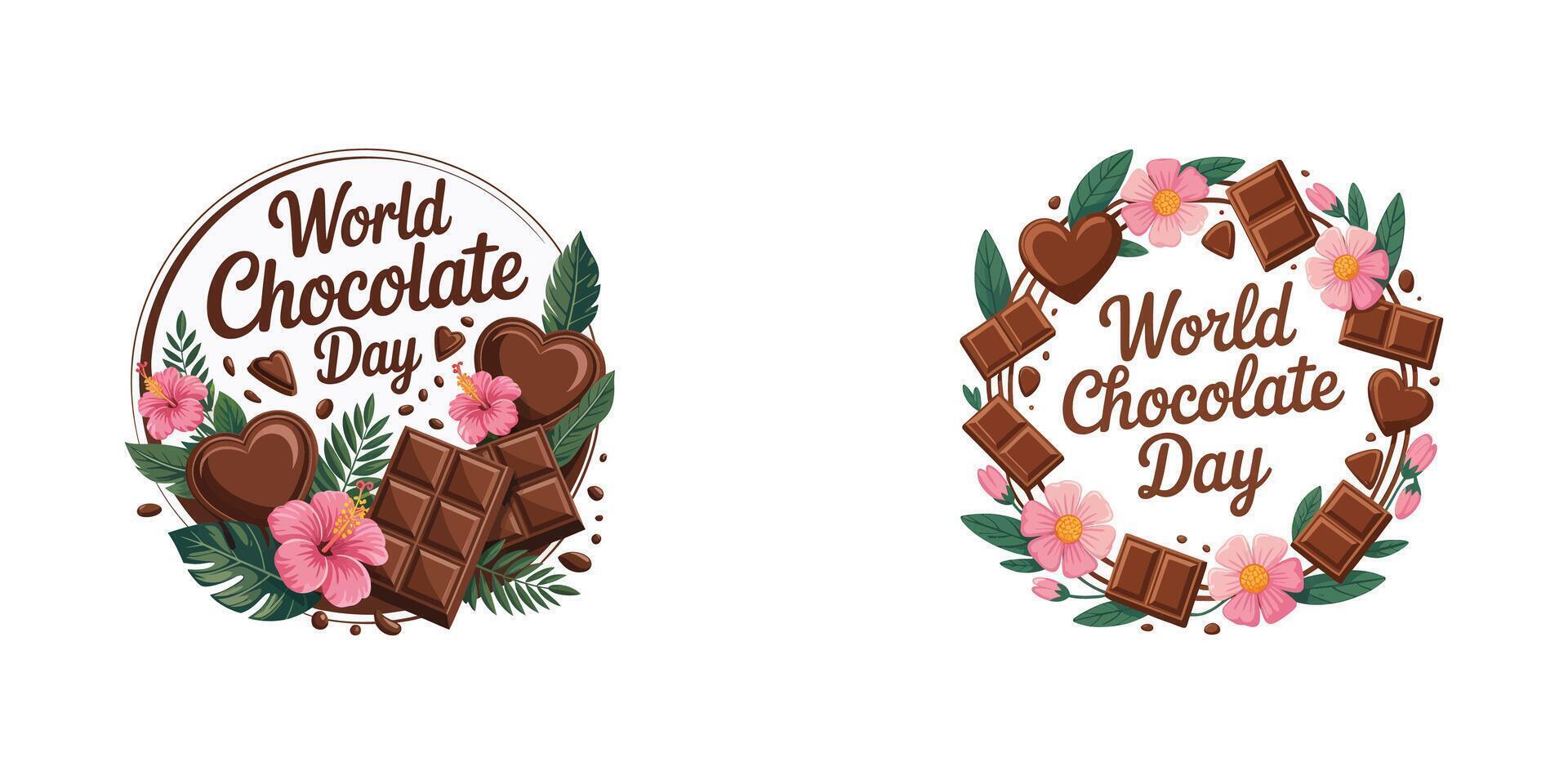 Watercolor world chocolate day set illustration with chocolate sweets heart shape vector