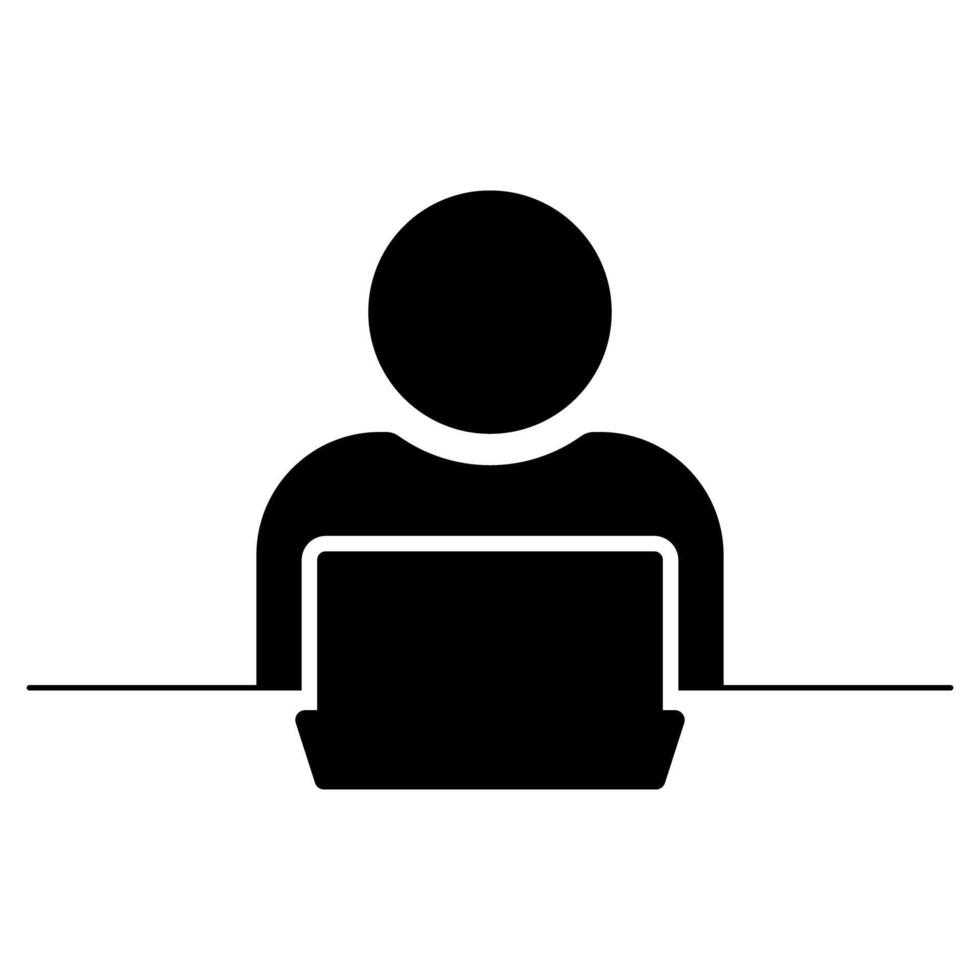 Student studying with laptop at desk icon symbol vector
