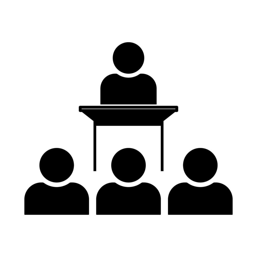 Speaker at podium addressing audience icon illustration vector