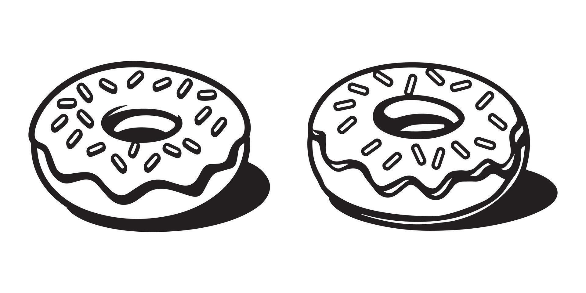 Two donuts are shown in black and white vector