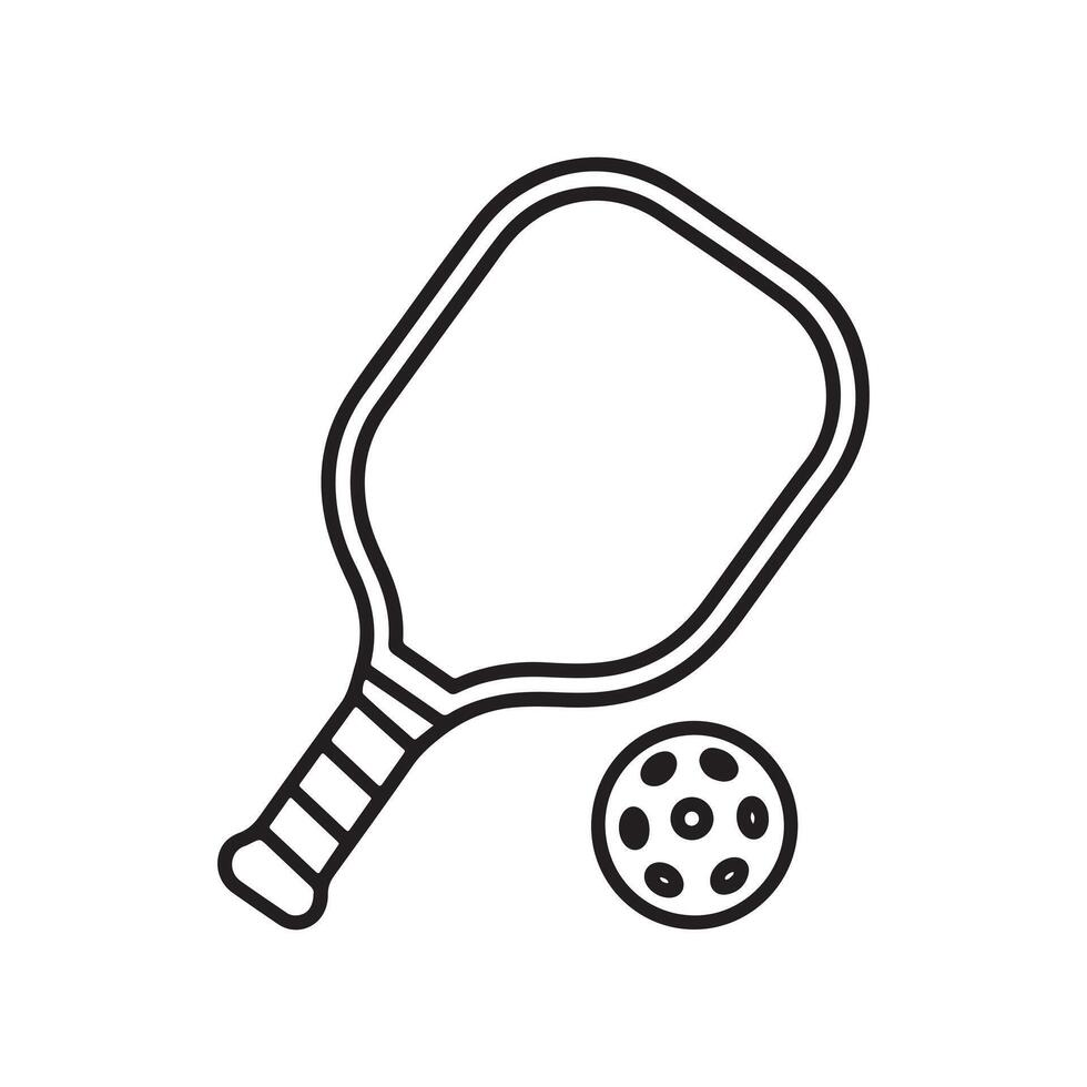 Minimalist Pickleball Paddle and Ball Illustration in Black and White Outline vector