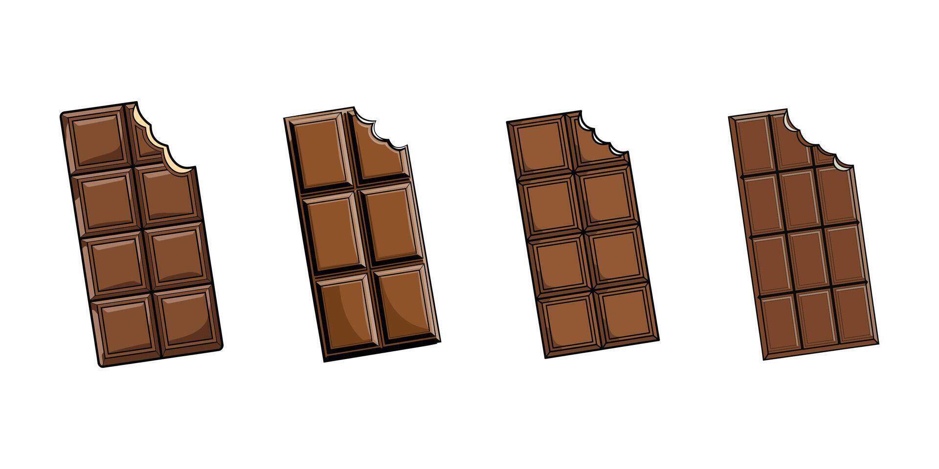 Bitten chocolate bar isolated on white background, dessert, illustration in flat style. Chocolate bar on white background. Milk chocolate bar vector