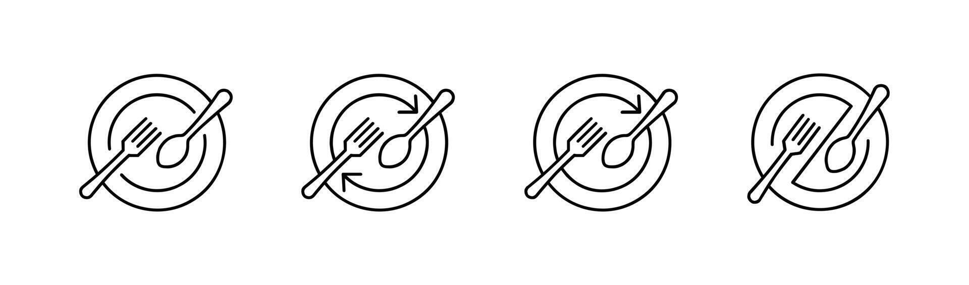 Cutlery icon set in line and flat style. Dinnerware icon symbol in the circle. Restaurant sign and symbol vector