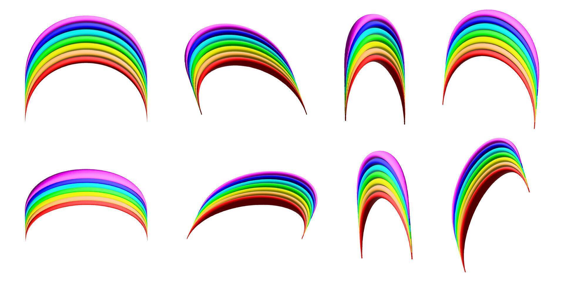 3D Rainbow Arcs Colorful Curved Abstract Set vector