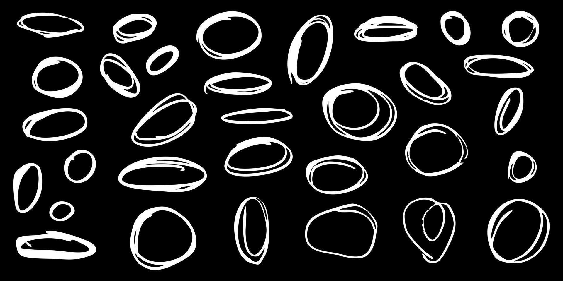 A set of oval shapes outlined in chalk or wax crayons. Roughly drawn elliptical circles in a grunge style with a pencil or marker to emphasize textual information vector