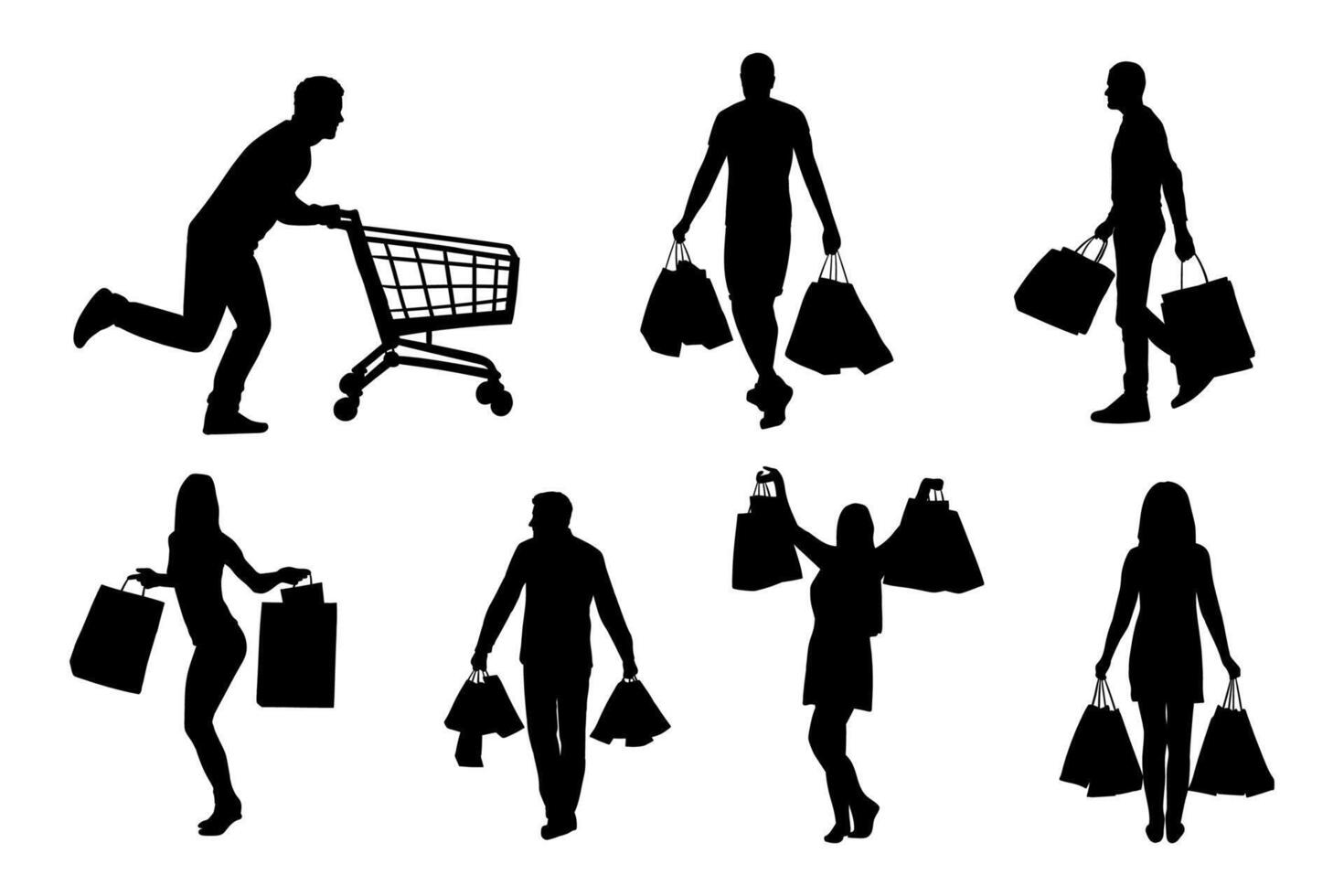 silhouette girl shopping collection set on black color vector