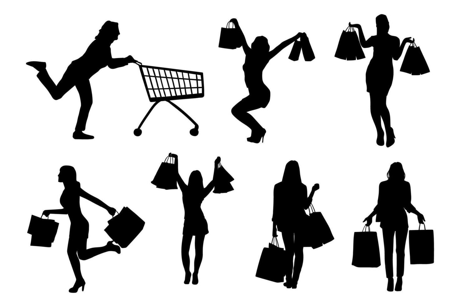 silhouette girl shopping collection on simple design vector