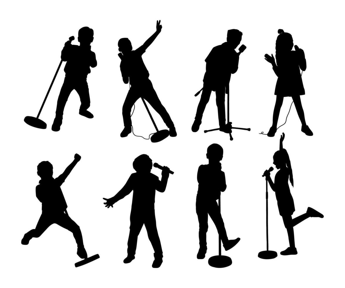 silhouette kid singing collection set simple design vector