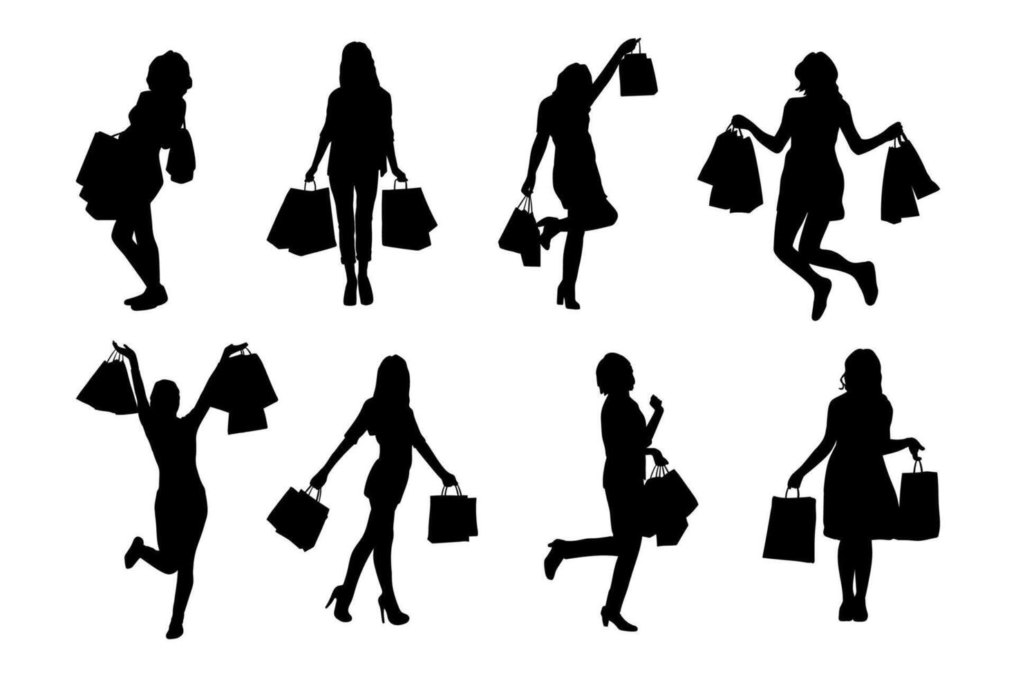 silhouette girl shopping on white background vector