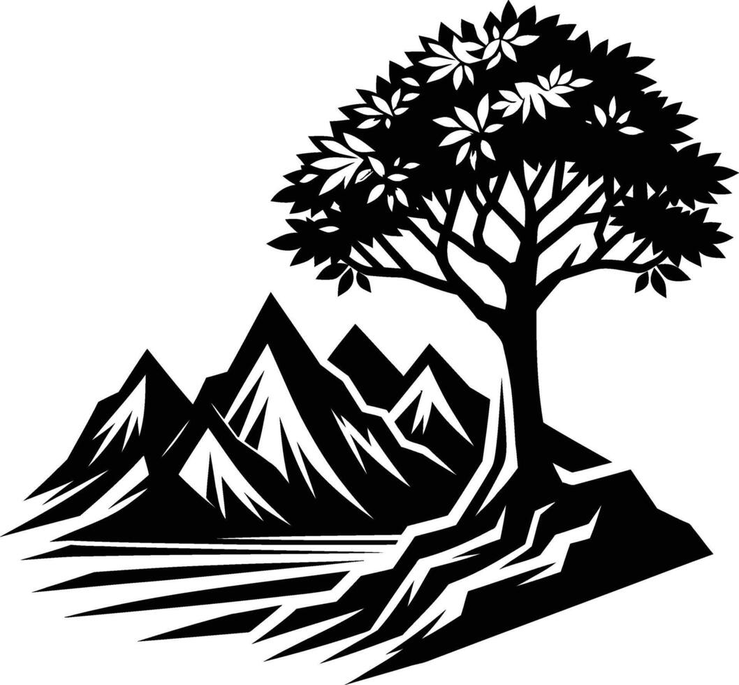 Tree and Mountain Illustration vector