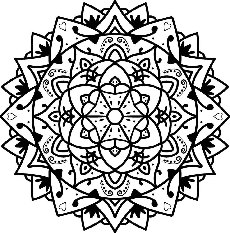 Mandala Line Illustration, Circular pattern in form of mandala, tattoo vector