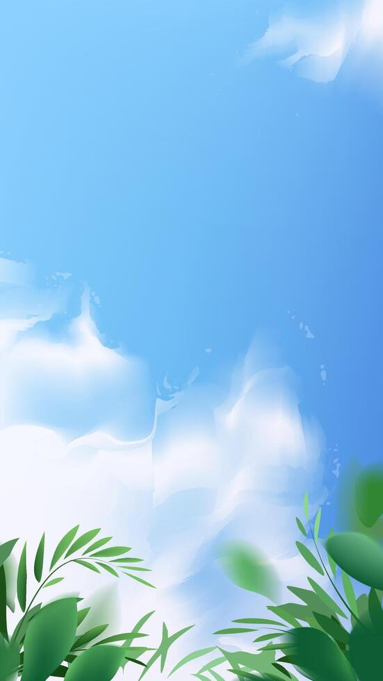 Summer vertical illustration of clear sky and green plants vector