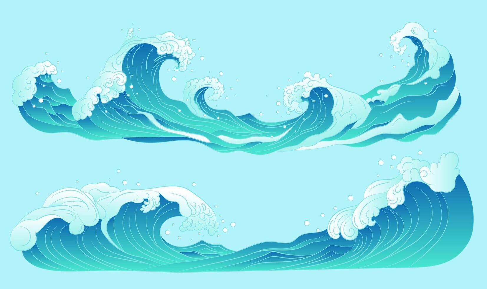 A collection of illustration elements of ocean waves and splashes vector