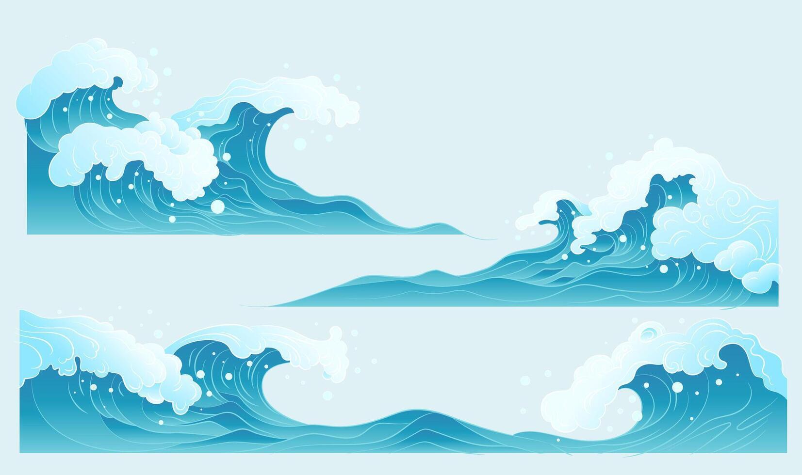 Collection of illustration elements for waves and spray vector